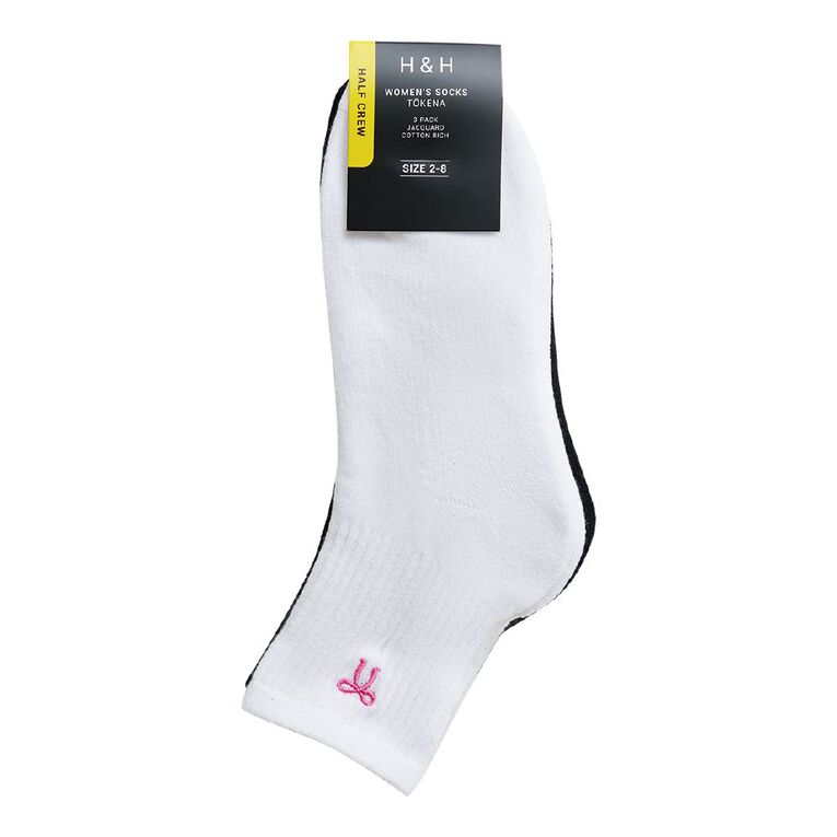 H&H Women's Ribbed Jacquard Socks 3 Packs, Black, hi-res