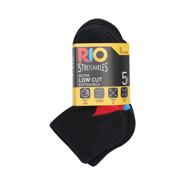 Rio Boys' Stretchable Low Cut Socks 5 Pack, Black, hi-res