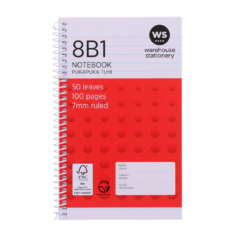 WS Notebook Spiral 8B1 7mm Ruled 50 Leaf Orange Mid, , hi-res