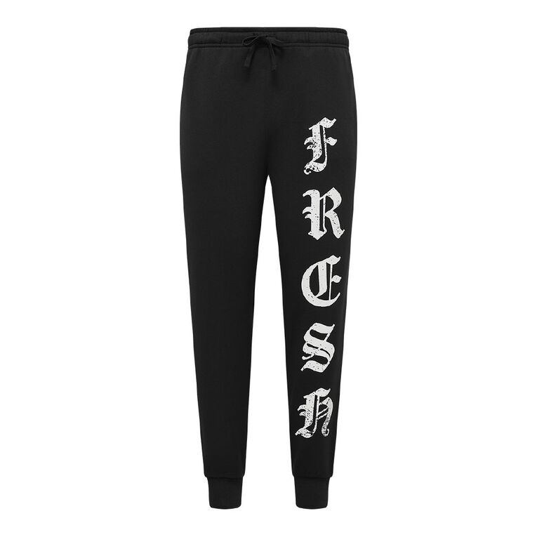 Garage Men's Rib Cuff Graphic Trackpants, Black, hi-res