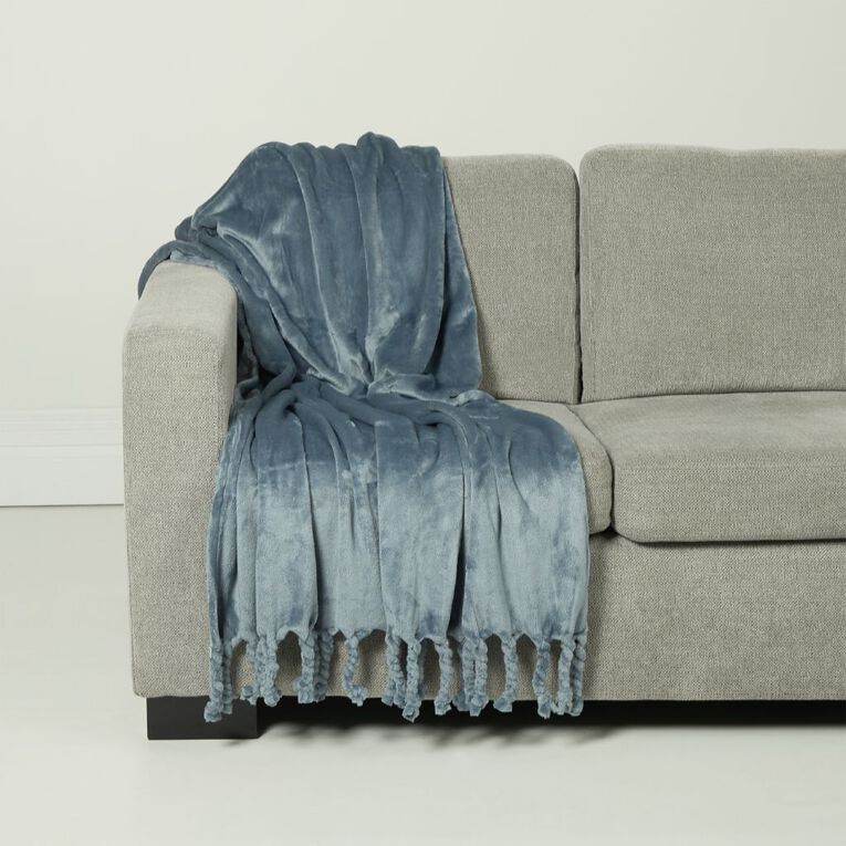 Living & Co Throw Plush Blue 127cm x 152cm, , hi-res