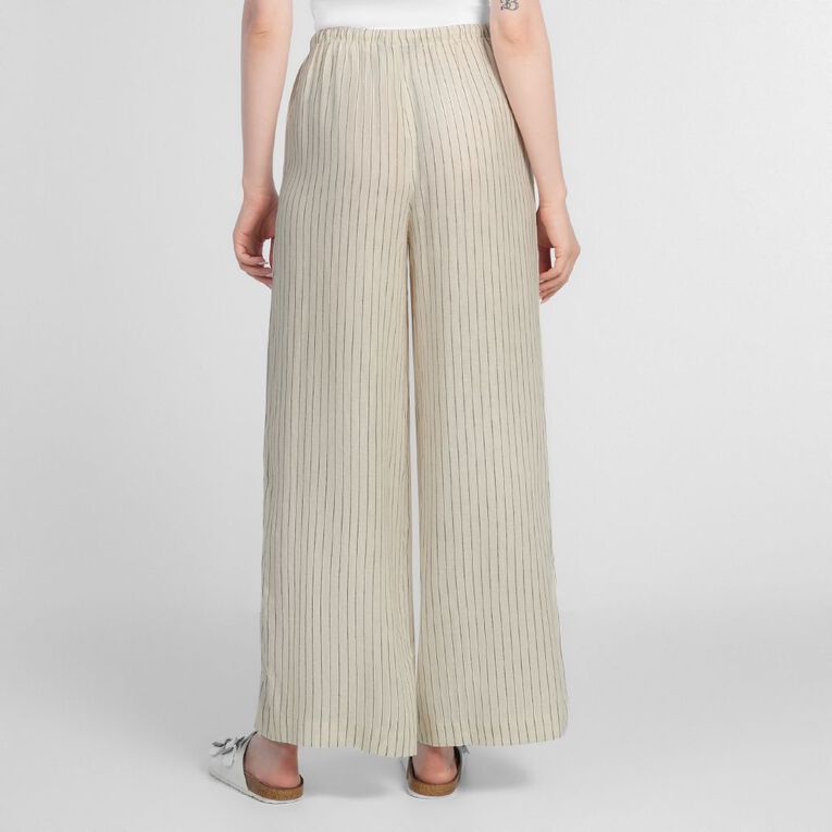 H&H Women's Tie Waist Linen Blend Pants, Cream, hi-res