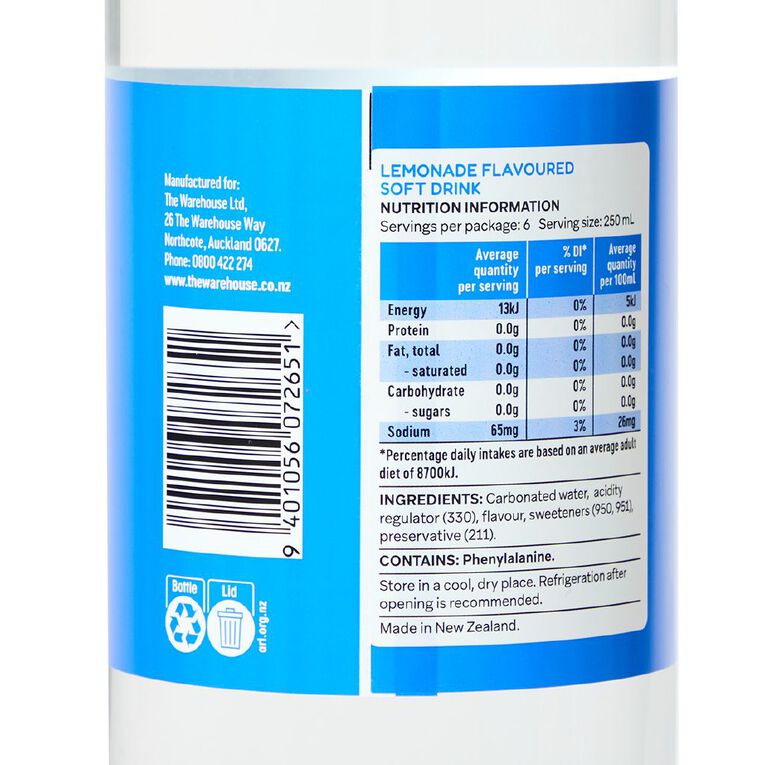 Nice 99% Sugar Free Lemonade Carbonated Soft Drink 1.5L, , hi-res