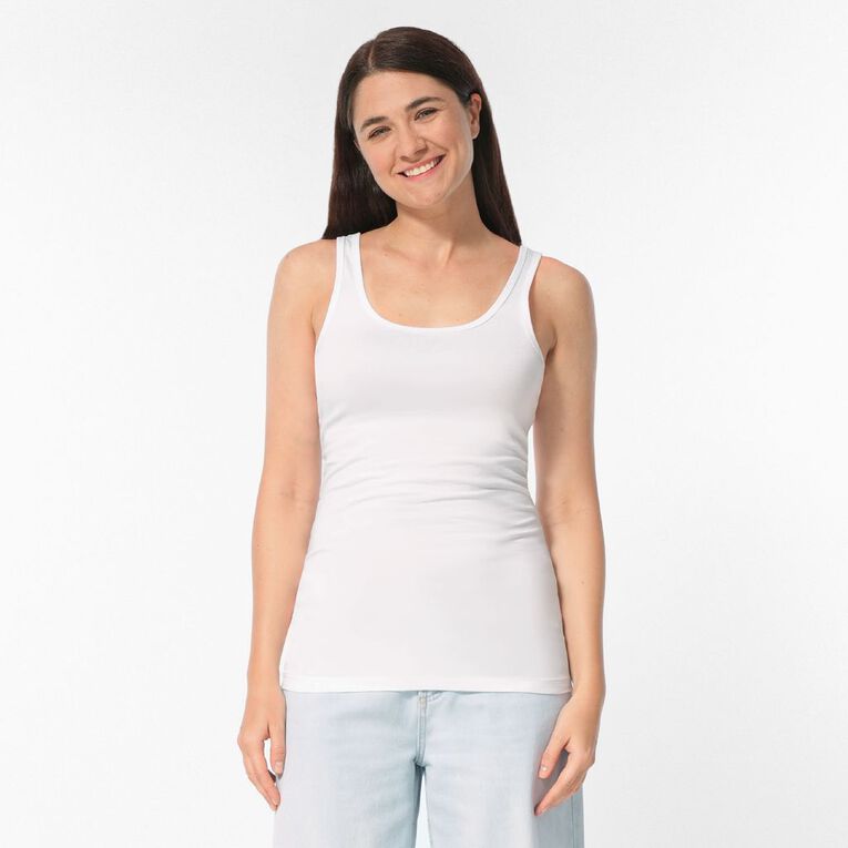 H&H Women's Essential Stretch Longline Tank, White, hi-res