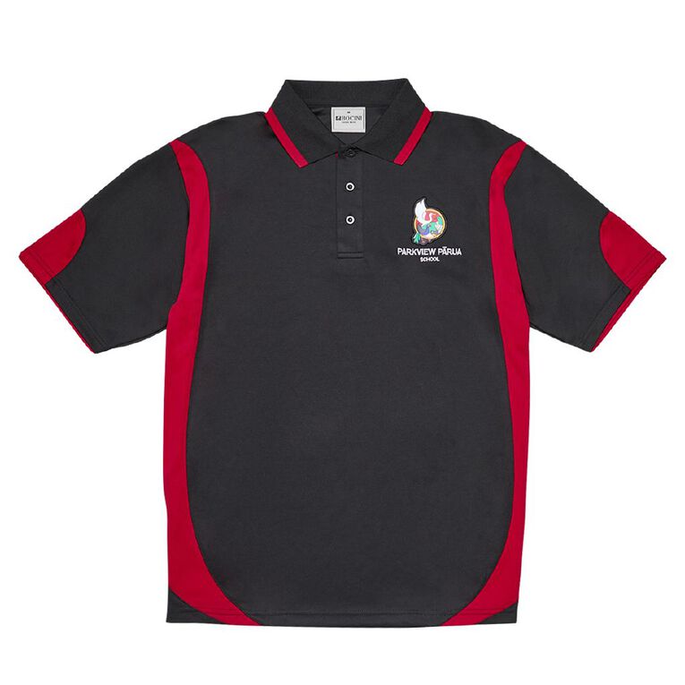 Schooltex Parkview Parua Short Sleeve Polo with Badge, Black/Red, hi-res