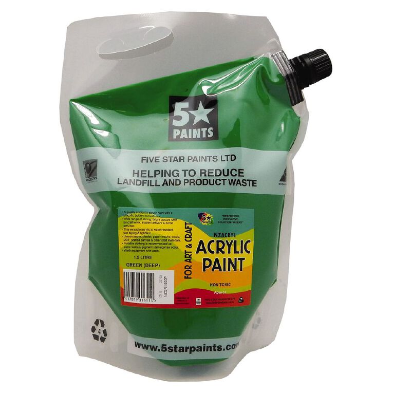 Fivestar Acrylic Paint Green 1.5 litre Pouch, , hi-res