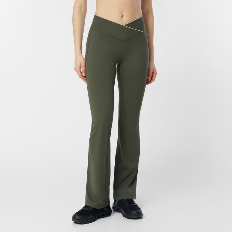 Active Intent Women's Wrap Front Flare Leggings, Green Mid, hi-res