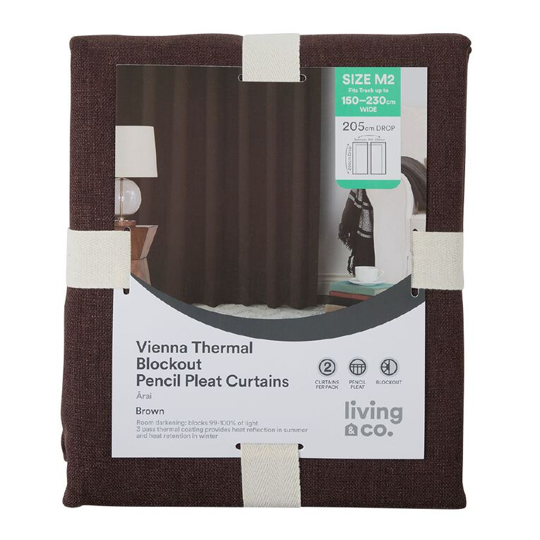 Living & Co Vienna Curtains Brown Mid 150-230cm Wide/205cm Drop, , hi-res