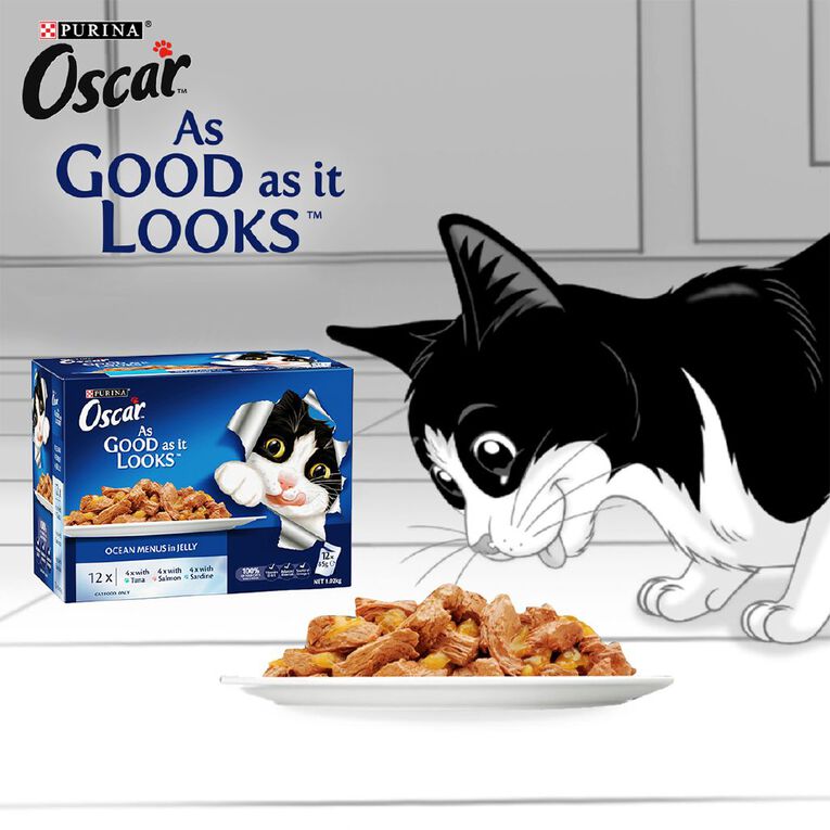 Oscar Adult Ocean Menus Jelly Wet Cat Food Pouch 12 x 85g, , hi-res