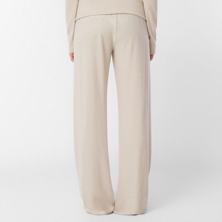 H&H Women's Brushed Knit Rib Fold Over Lounge Pants, Cream, hi-res