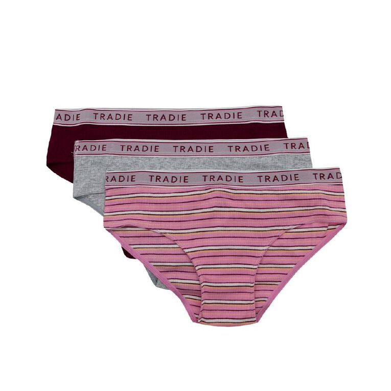 Tradie Women's Rib Boy Shorts 3 Pack, Pink Dark, hi-res