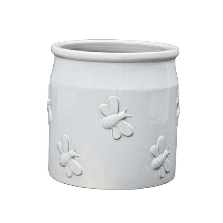 Kiwi Garden Ceramic Planter Bee Cylinder 19.5cm White, , hi-res