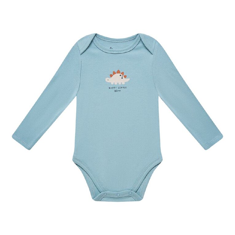 Young Original Babies' Long Sleeve Printed Bodysuit 3 Pack, Blue Light DINO, hi-res