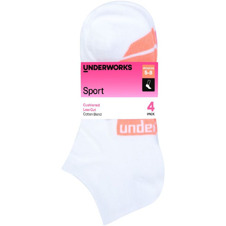 Underworks Women's Low Cut Sport Socks 4 Pack, White, hi-res