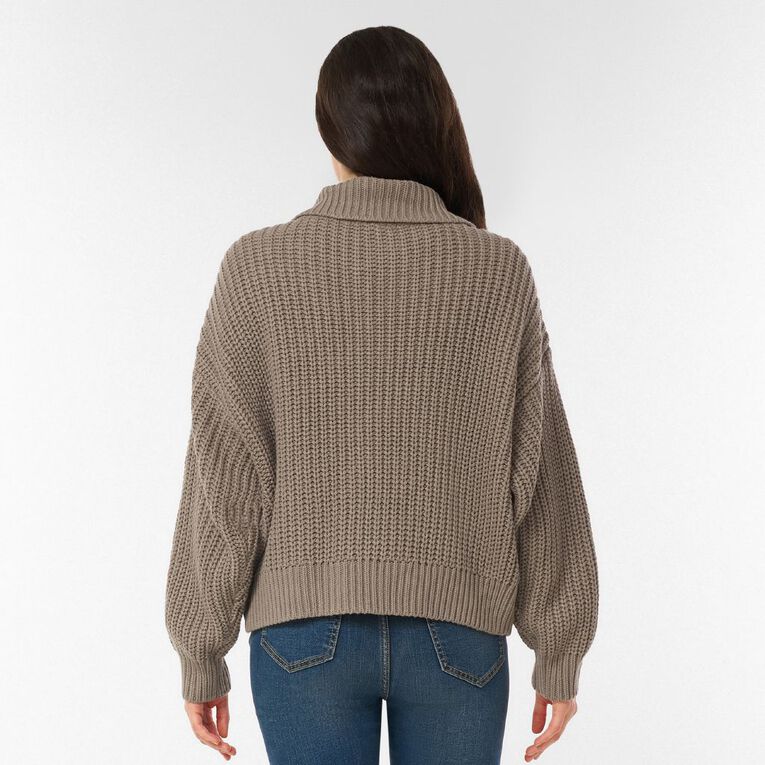H&H Women's Zip Through Jumper, Brown Light, hi-res