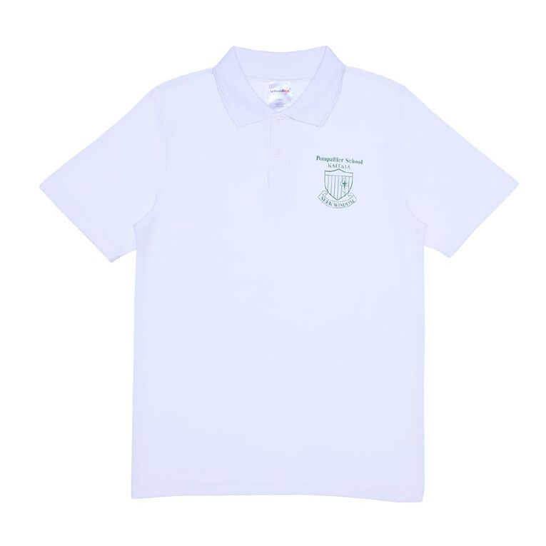Schooltex Pompallier Short Sleeve Polo with Transfer, White, hi-res