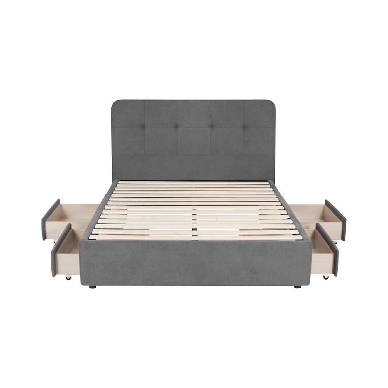 Living & Co Upholstered Storage Bed Grey Queen, , hi-res