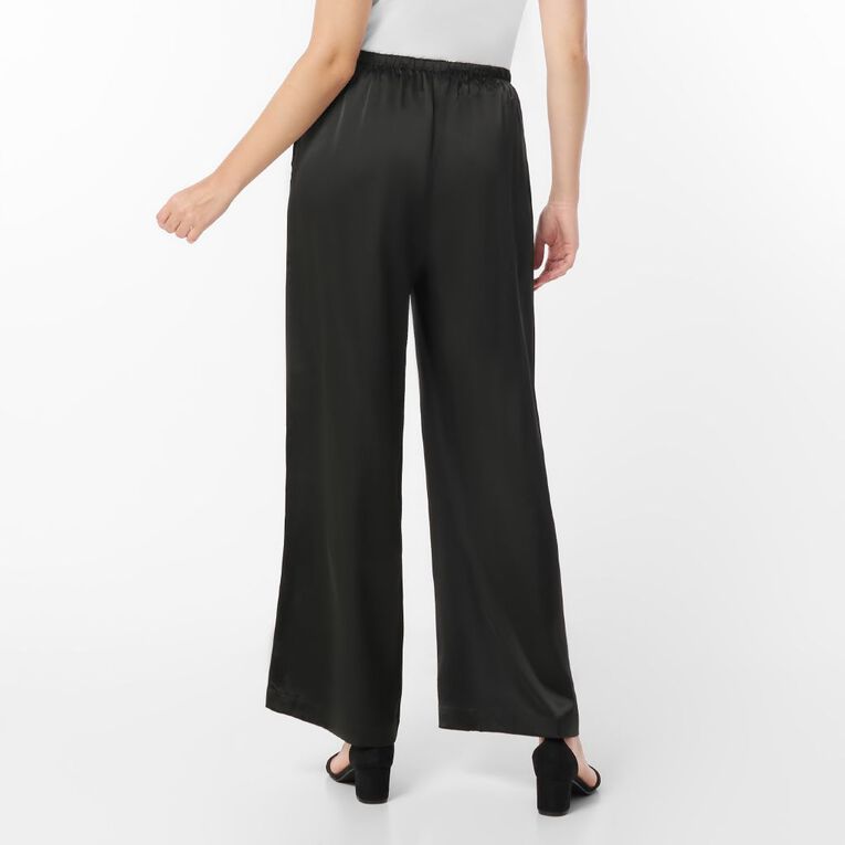 H&H Women's Satin Wide Leg Pants, Black, hi-res