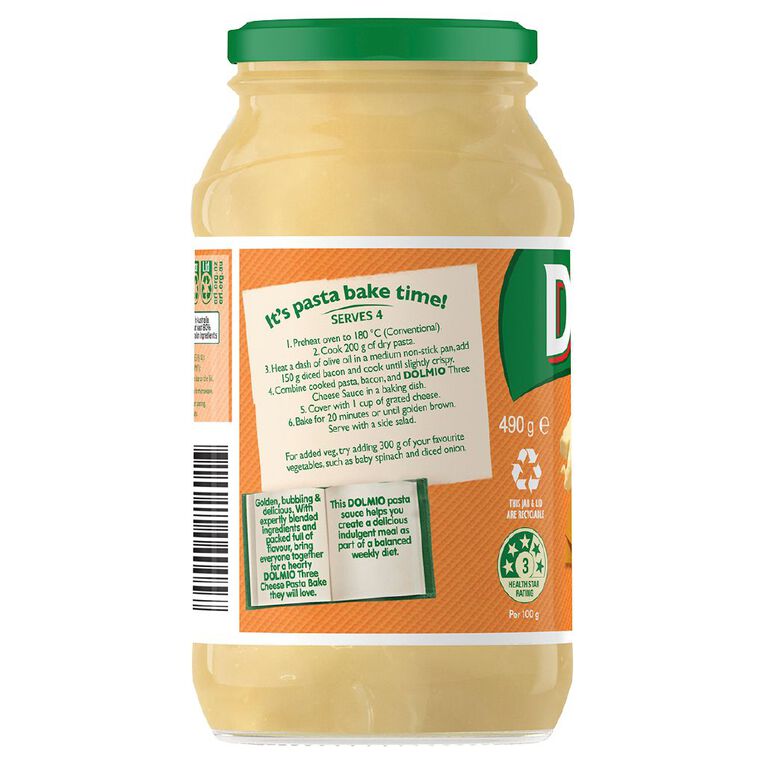 Dolmio Pasta Bake Three Cheese Pasta Sauce Jar 490g The Warehouse
