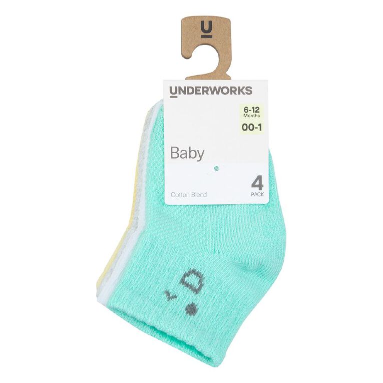 Underworks Infants' Light Weight Quarter Crew Socks 4 Pack, Assorted, hi-res