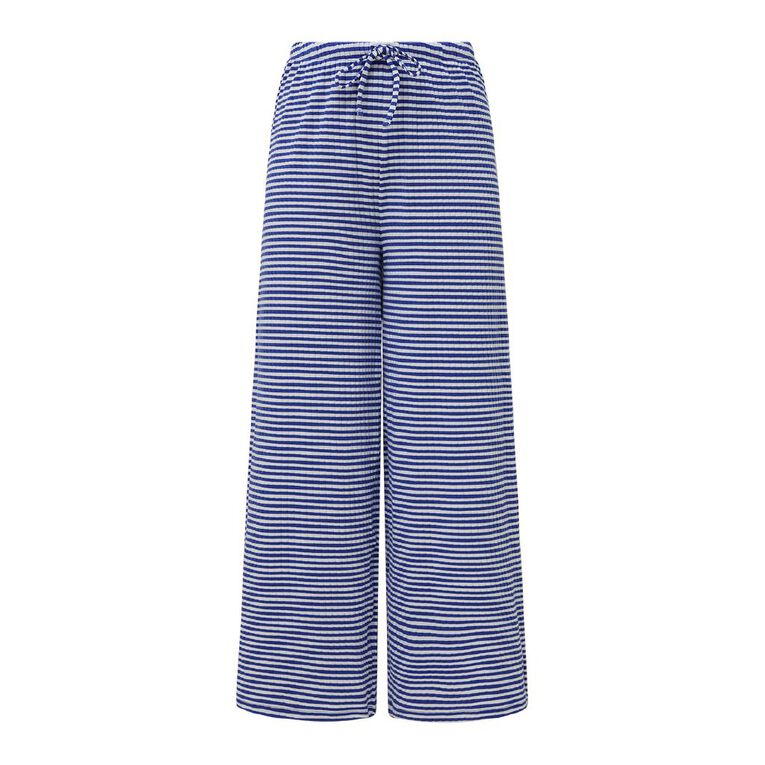 H&H Women's Rib Drawcord Wide Leg Pants, Blue Mid, hi-res