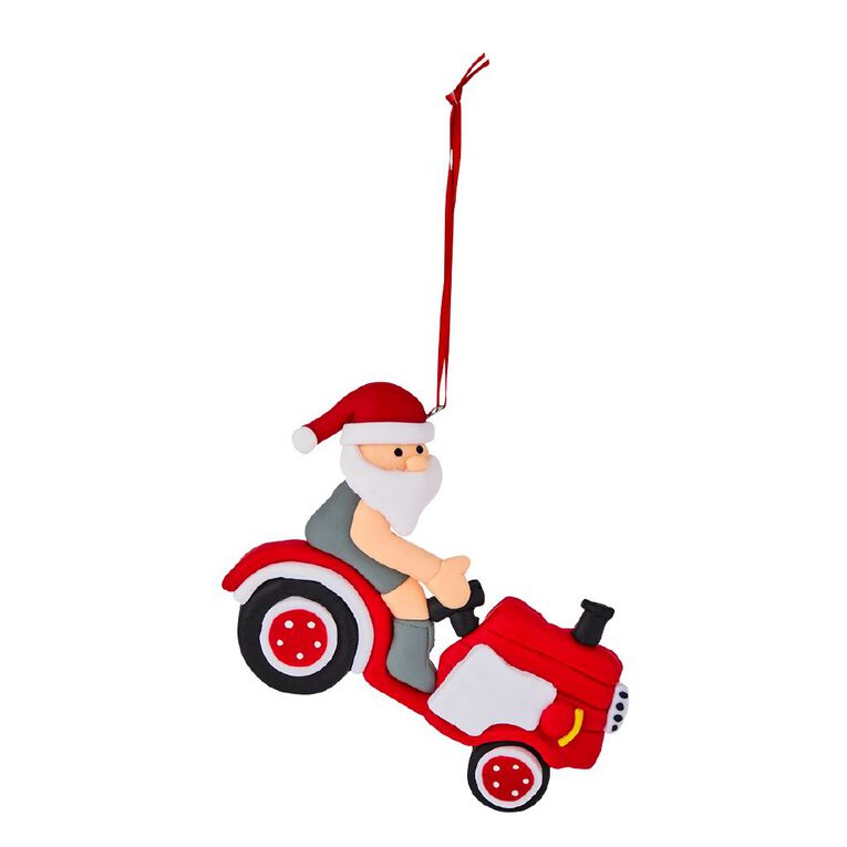 Wonderland Clay Christmas Tree Decoration Santa on Tractor 10.5cm, , hi-res