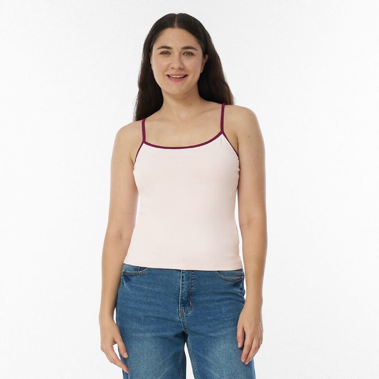 Garage Women's Contour Contrast Trim Camisole, Pink Light, hi-res