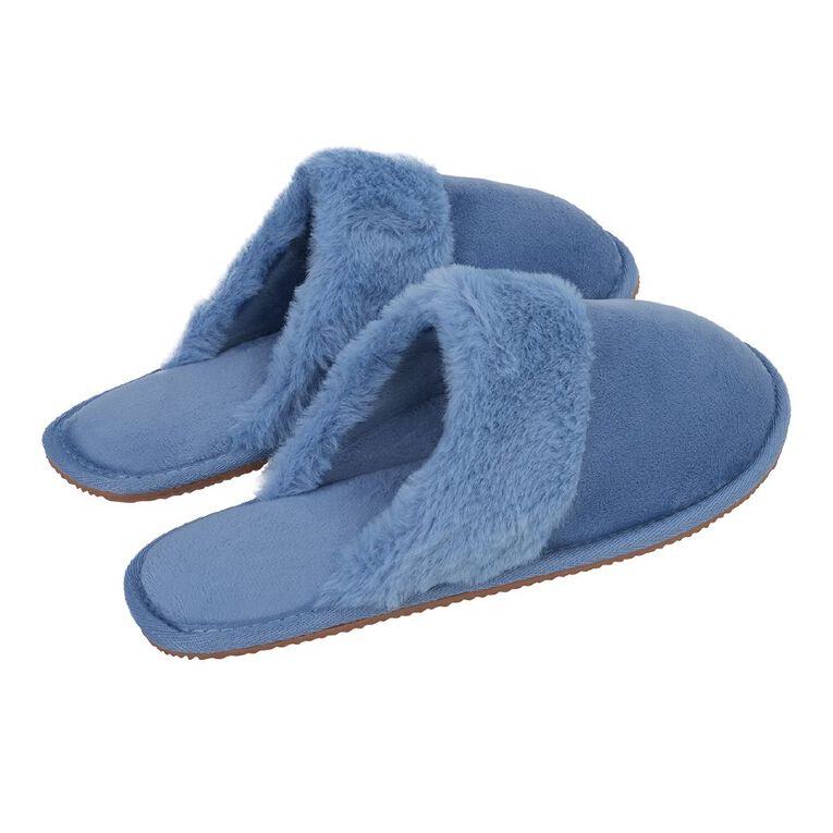 H&H Women's Trim Scuff Slippers, Blue Mid, hi-res