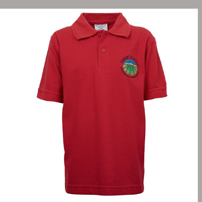 Schooltex Dorie School Short Sleeve Polo with Embroidery, Red Mid, hi-res