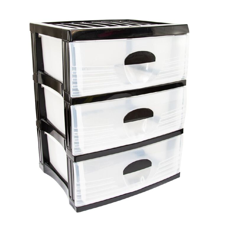 Taurus Storage Drawers A2 Black 3 Tier, , hi-res
