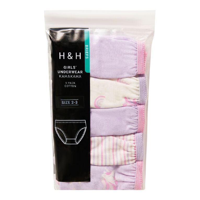 H&H Girls' Briefs 5 Pack, Purple Light, hi-res
