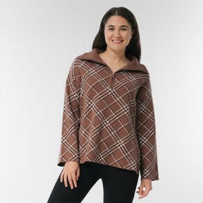 H&H Women's 1/4 Zip Jaquard Knit Jumper
