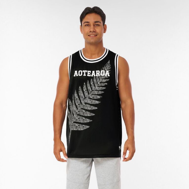 Active Intent Men's Supporter Basketball Singlet, Black FERN, hi-res
