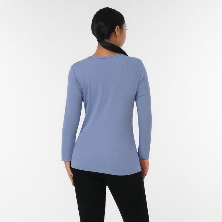 H&H Women's Long Sleeve Classic Rib Top, Blue Mid, hi-res