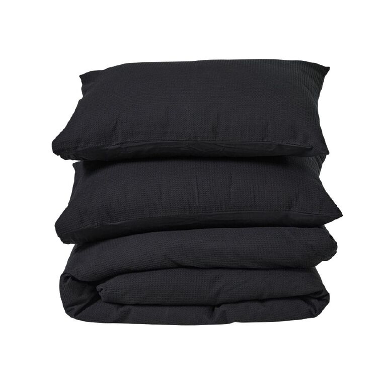 Maison d'Or Duvet Cover Set Luxury Waffle Black King, , hi-res