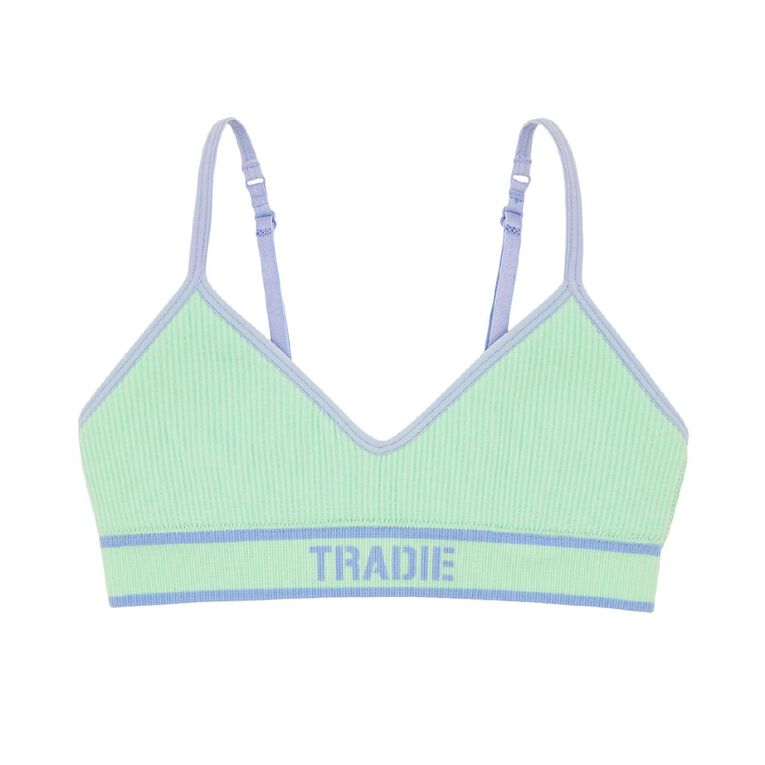 Tradie Girls' Seamfree Convertible Crop, Mint, hi-res