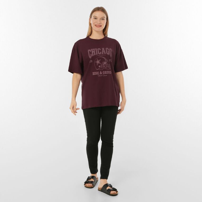 H&H Women's Oversized Boyfriend Graphic Tee, Brown, hi-res