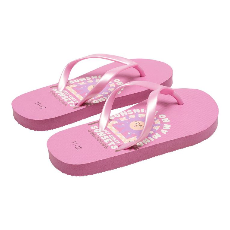 Young Original Senior Kids' Printed Jandals, Pink, hi-res