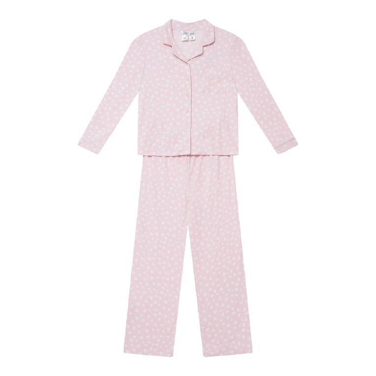 H&H Girls' Comfy Button Up Pyjama Set, Pink Light, hi-res