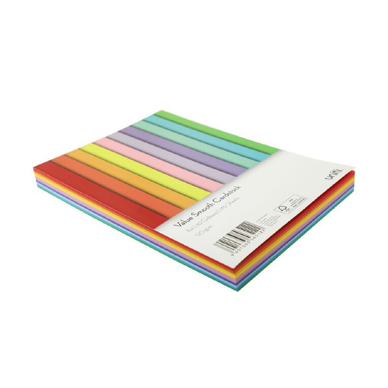 Uniti Value Cardstock A4 170 Sheet 120gsm Multi-Coloured, , hi-res