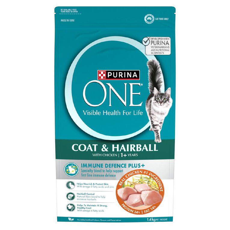 PURINA ONE Adult Coat & Hairball Chicken Dry Cat Food Bag 1.4kg, , hi-res