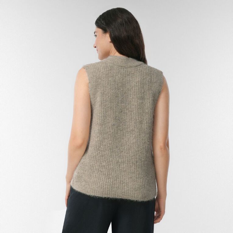H&H Women's Sleeveless Boucle Knitted Vest, Cream, hi-res