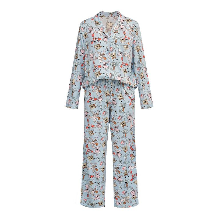 SpongeBob Comfy Long Sleeved Button Up Pyjama Set, Blue Light, hi-res