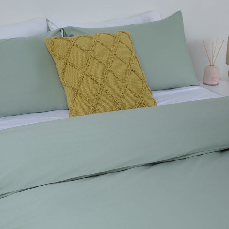 Living & Co Duvet Cover Set Washed Cotton Green Queen, , hi-res