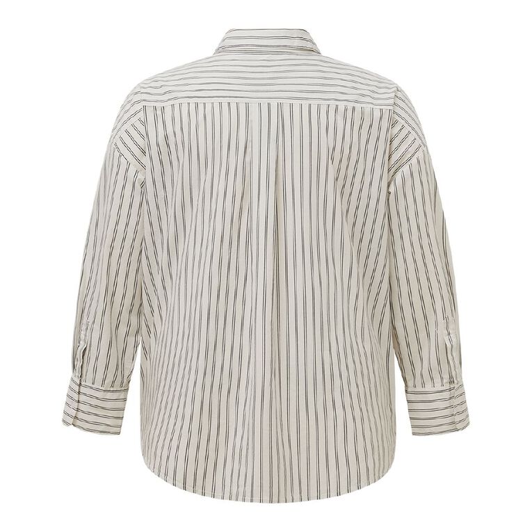 H&H Plus Women's Plus Everyday Cotton Shirt, Cream, hi-res