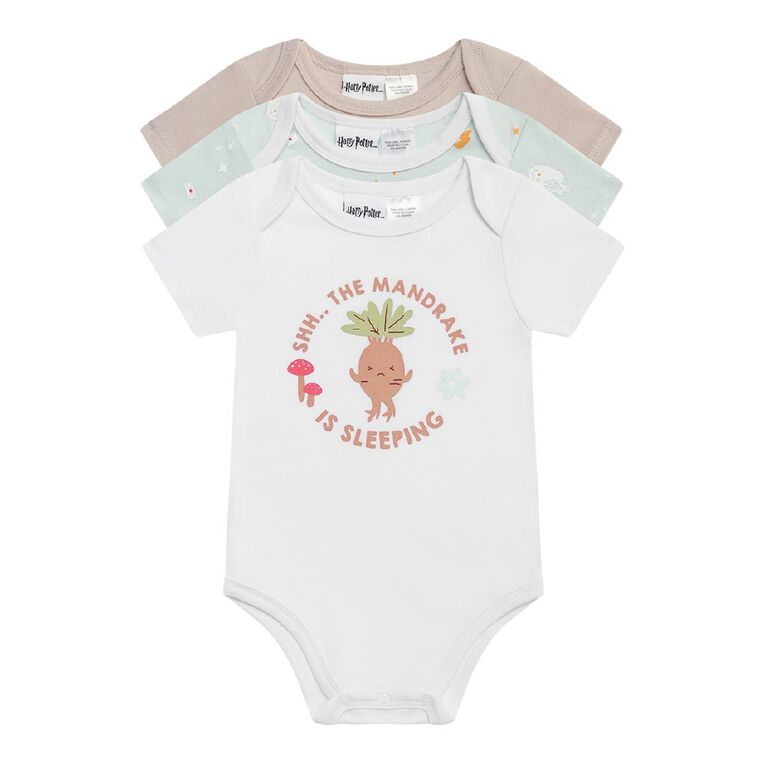 Harry Potter Babies' Short Sleeve Printed Bodysuit 3 Pack, Brown Light, hi-res