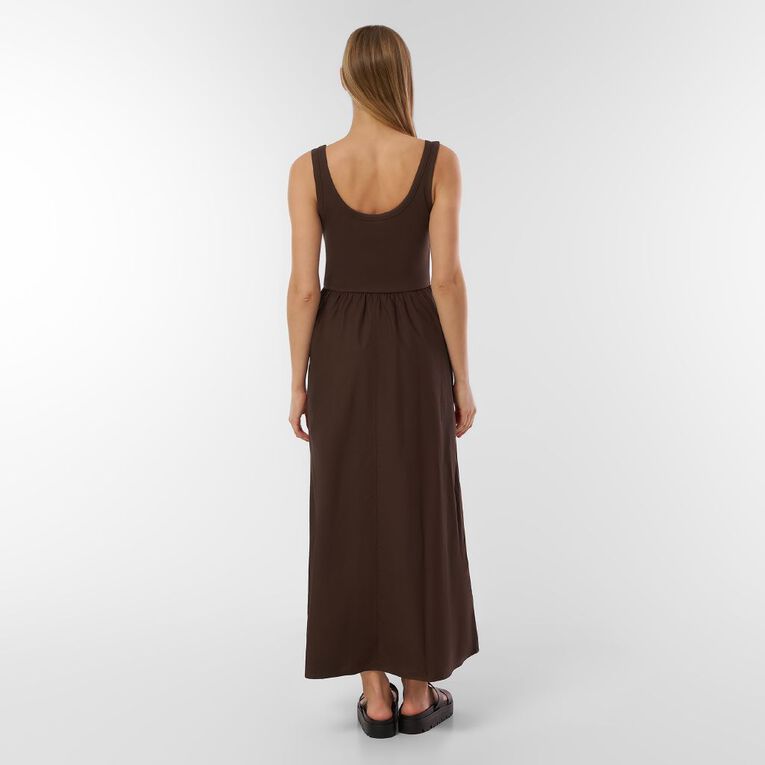H&H Women's Rib Tank Mix Dress Maxi, Brown Dark, hi-res