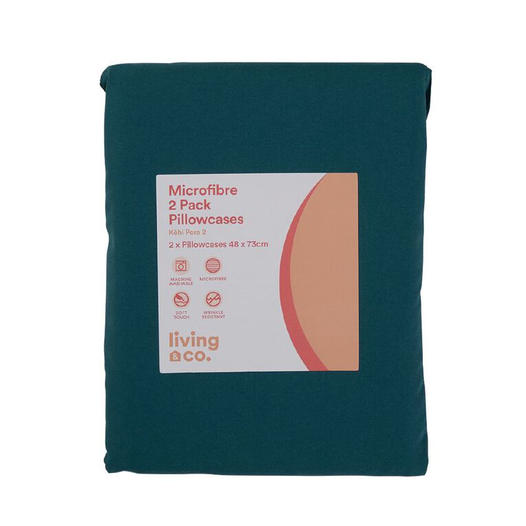 Living & Co Pillowcase Standard Microfibre 2 Piece Green 48cm x 73cm, , hi-res