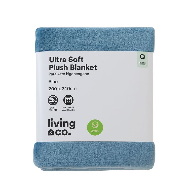 Living & Co Ultra Soft Plush Blanket Blue Queen, , hi-res