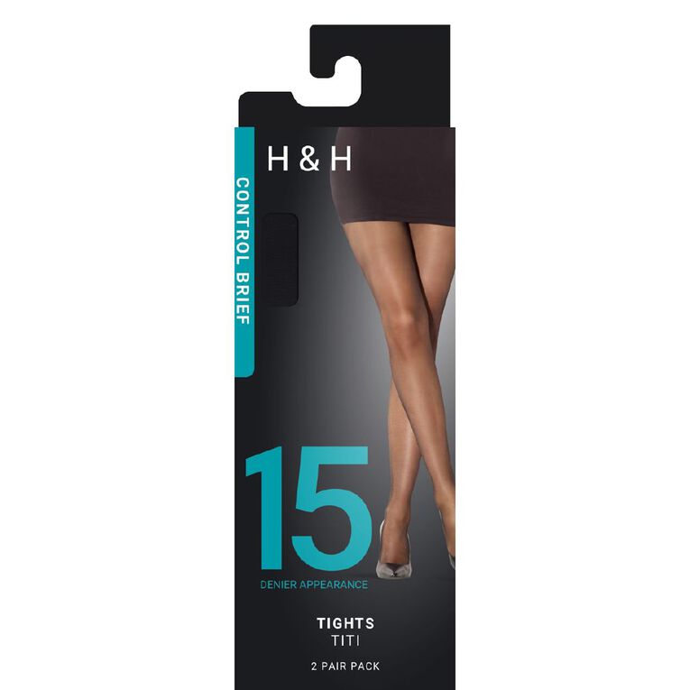 H&H Matte Control Brief Tights 2 Pack, Black, hi-res